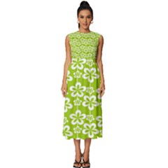 Lime Green Flowers Pattern Sleeveless Round Neck Midi Dress by GardenOfOphir