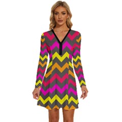 Pattern 113 Long Sleeve Deep V Mini Dress 