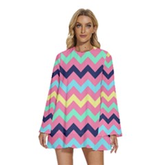 Pattern 114 Round Neck Long Sleeve Bohemian Style Chiffon Mini Dress