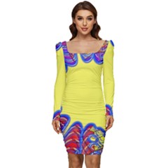 Explosion Big Bang Colour Structure Women Long Sleeve Ruched Stretch Jersey Dress by Semog4