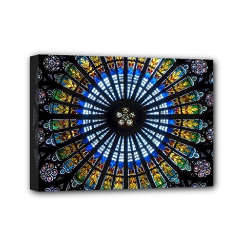 Mandala Floral Rose Window Strasbourg Cathedral France Mini Canvas 7  X 5  (stretched) by Semog4