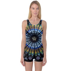 Mandala Floral Rose Window Strasbourg Cathedral France One Piece Boyleg Swimsuit by Semog4