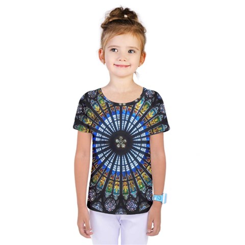 Mandala Floral Rose Window Strasbourg Cathedral France Kids  One Piece Tee by Semog4