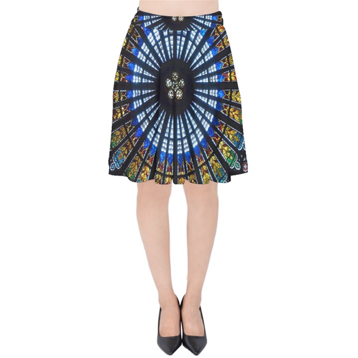 Mandala Floral Rose Window Strasbourg Cathedral France Velvet High Waist Skirt