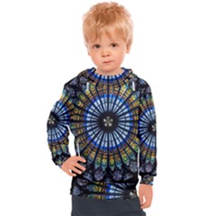 Mandala Floral Rose Window Strasbourg Cathedral France Kids  Hooded Pullover by Semog4