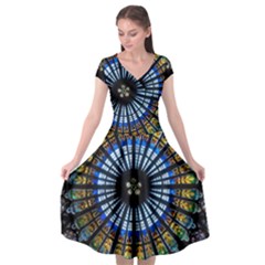 Mandala Floral Rose Window Strasbourg Cathedral France Cap Sleeve Wrap Front Dress by Semog4