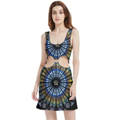 Mandala Floral Rose Window Strasbourg Cathedral France Velour Cutout Dress by Semog4