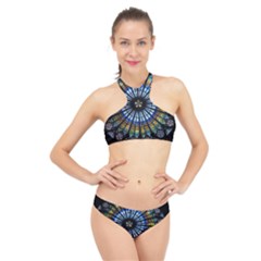 Mandala Floral Rose Window Strasbourg Cathedral France High Neck Bikini Set by Semog4