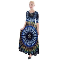 Mandala Floral Rose Window Strasbourg Cathedral France Half Sleeves Maxi Dress by Semog4