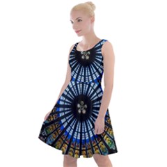 Mandala Floral Rose Window Strasbourg Cathedral France Knee Length Skater Dress by Semog4