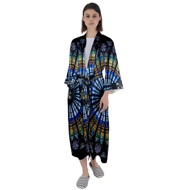 Mandala Floral Rose Window Strasbourg Cathedral France Maxi Satin Kimono