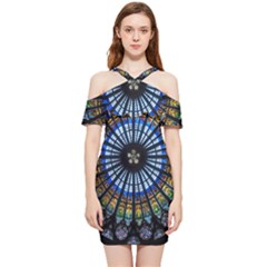 Mandala Floral Rose Window Strasbourg Cathedral France Shoulder Frill Bodycon Summer Dress by Semog4