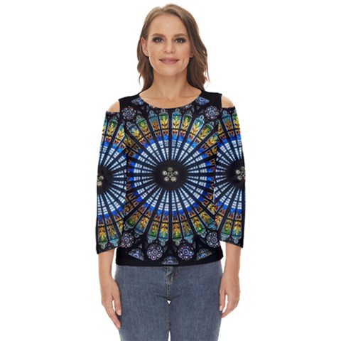 Mandala Floral Rose Window Strasbourg Cathedral France Cut Out Wide Sleeve Top by Semog4