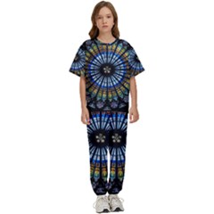 Mandala Floral Rose Window Strasbourg Cathedral France Kids  Tee And Pants Sports Set by Semog4