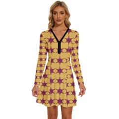 Pattern 141 Long Sleeve Deep V Mini Dress  by GardenOfOphir