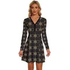 Pattern 144 Long Sleeve Deep V Mini Dress  by GardenOfOphir