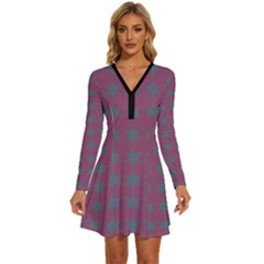 Pattern 148 Long Sleeve Deep V Mini Dress  by GardenOfOphir