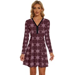 Pattern 150 Long Sleeve Deep V Mini Dress  by GardenOfOphir