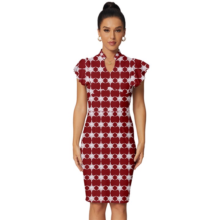 Pattern 152 Vintage Frill Sleeve V-Neck Bodycon Dress