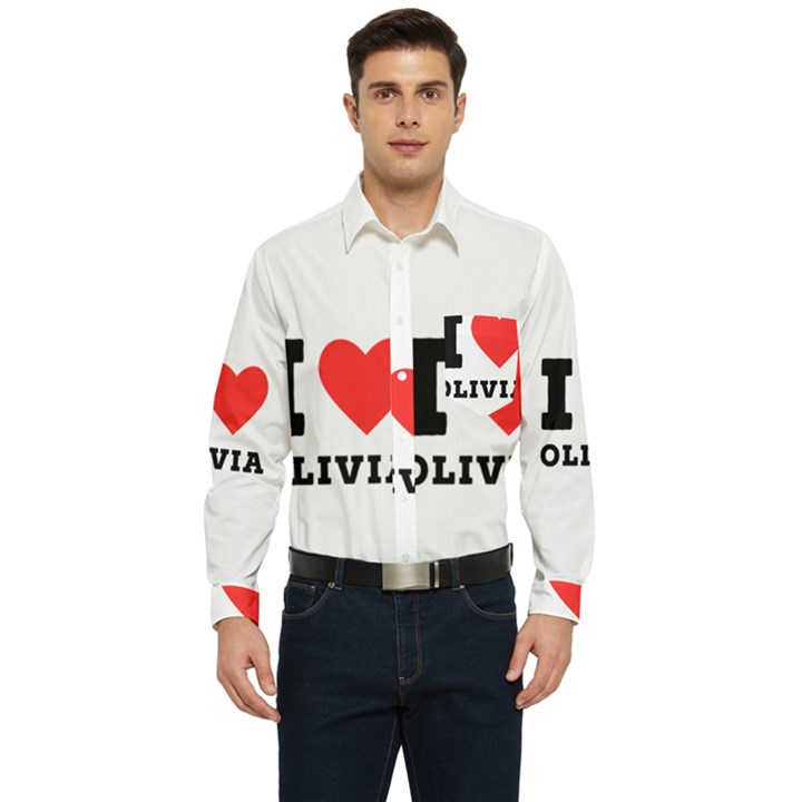 I love olivia Men s Long Sleeve Pocket Shirt 