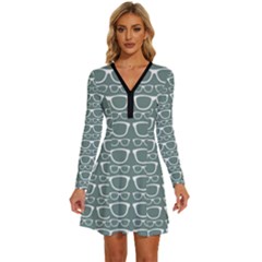 Pattern 202 Long Sleeve Deep V Mini Dress  by GardenOfOphir