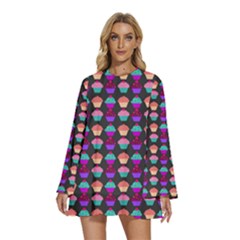 Pattern 207 Round Neck Long Sleeve Bohemian Style Chiffon Mini Dress