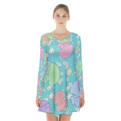 Jellyfish Animal Translucent Long Sleeve Velvet V-neck Dress