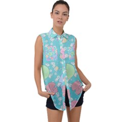 Jellyfish Animal Translucent Sleeveless Chiffon Button Shirt