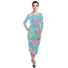 Jellyfish Animal Translucent Quarter Sleeve Midi Velour Bodycon Dress