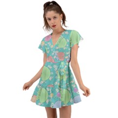 Jellyfish Animal Translucent Flutter Sleeve Wrap Dress