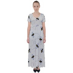 Insects Bees Digital Paper High Waist Short Sleeve Maxi Dress