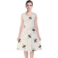 Insects Bees Digital Paper V-neck Midi Sleeveless Dress 