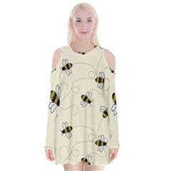 Insects Bees Digital Paper Velvet Long Sleeve Shoulder Cutout Dress