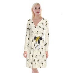 Insects Bees Digital Paper Long Sleeve Velvet Front Wrap Dress by Semog4