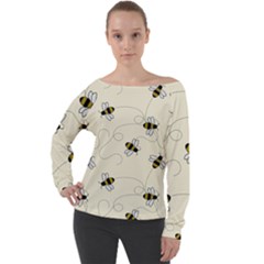 Insects Bees Digital Paper Off Shoulder Long Sleeve Velour Top