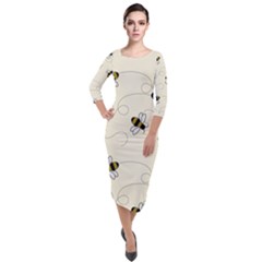 Insects Bees Digital Paper Quarter Sleeve Midi Velour Bodycon Dress by Semog4