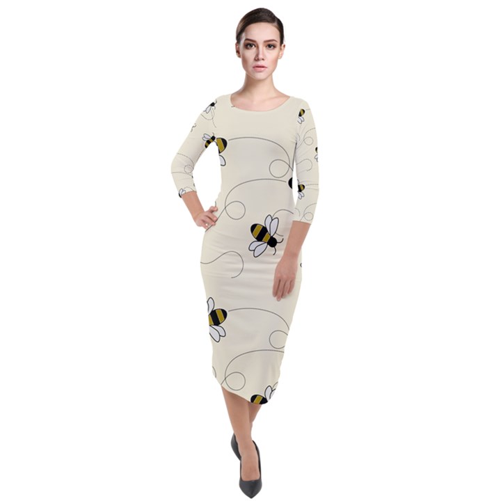 Insects Bees Digital Paper Quarter Sleeve Midi Velour Bodycon Dress