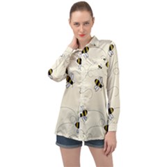 Insects Bees Digital Paper Long Sleeve Satin Shirt