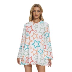 Background Pattern Texture Design Round Neck Long Sleeve Bohemian Style Chiffon Mini Dress