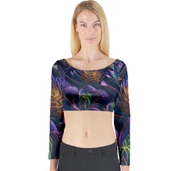 Ai Generated Succulents Flowers Long Sleeve Crop Top by Semog4