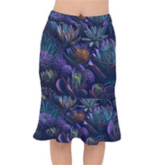 Ai Generated Succulents Flowers Short Mermaid Skirt by Semog4