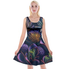 Ai Generated Succulents Flowers Reversible Velvet Sleeveless Dress by Semog4