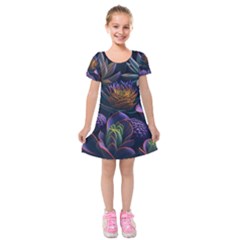 Ai Generated Succulents Flowers Kids  Short Sleeve Velvet Dress