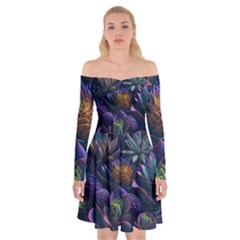 Ai Generated Succulents Flowers Off Shoulder Skater Dress