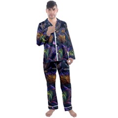 Ai Generated Succulents Flowers Men s Long Sleeve Satin Pajamas Set