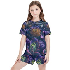 Ai Generated Succulents Flowers Kids  Tee And Sports Shorts Set by Semog4