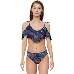 Ai Generated Succulents Flowers Ruffle Edge Tie Up Bikini Set	