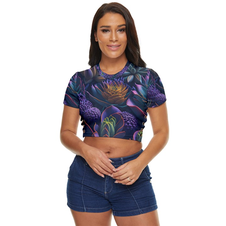 Ai Generated Succulents Flowers Side Button Cropped Tee