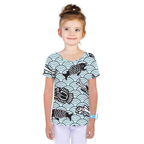 Fish Koi Ocean Sea Oriental Waves Kids  One Piece Tee by Semog4