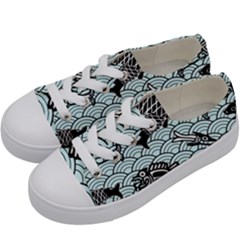 Fish Koi Ocean Sea Oriental Waves Kids  Low Top Canvas Sneakers by Semog4